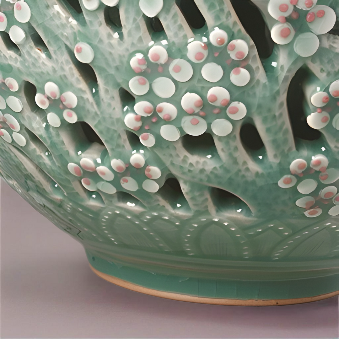 Celadon Double-Wall Openwork Vase with Plum Blossom Pattern