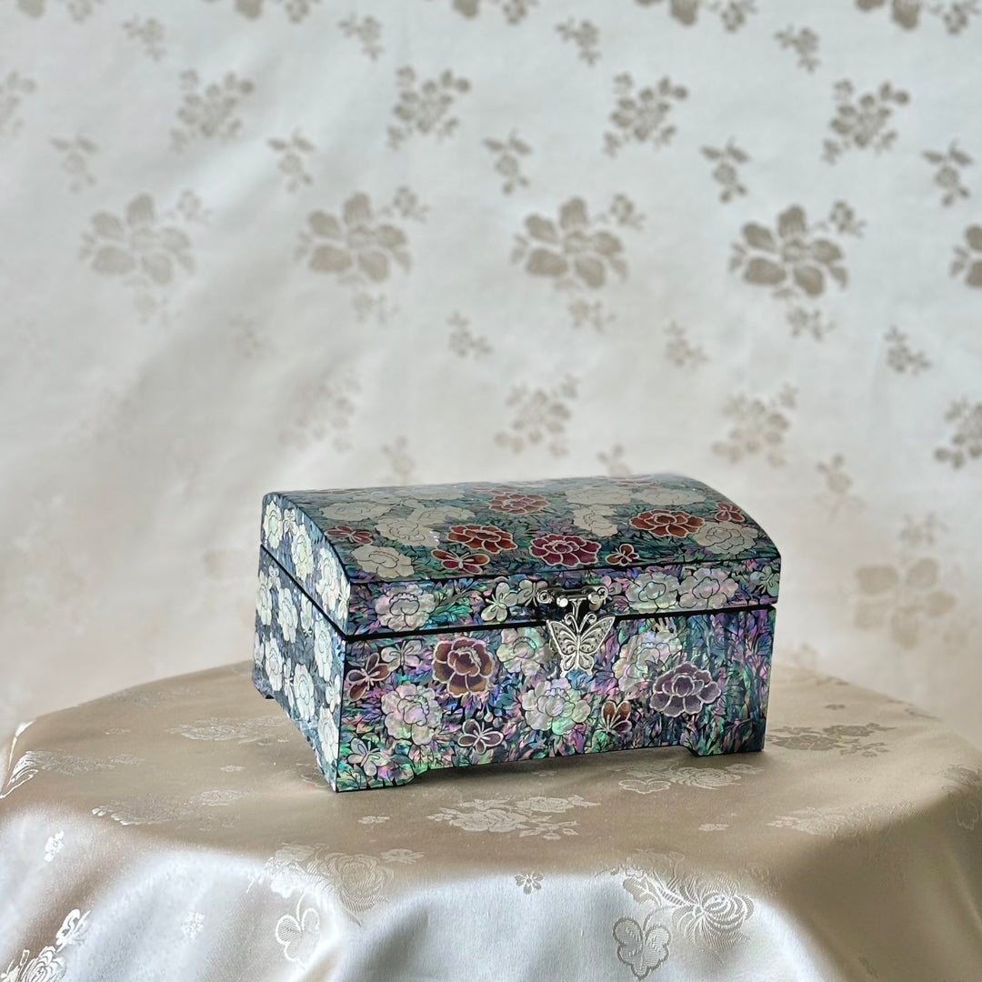 Mother of Pearl Jewelry Box with Butterfly and Peony Flower Pattern