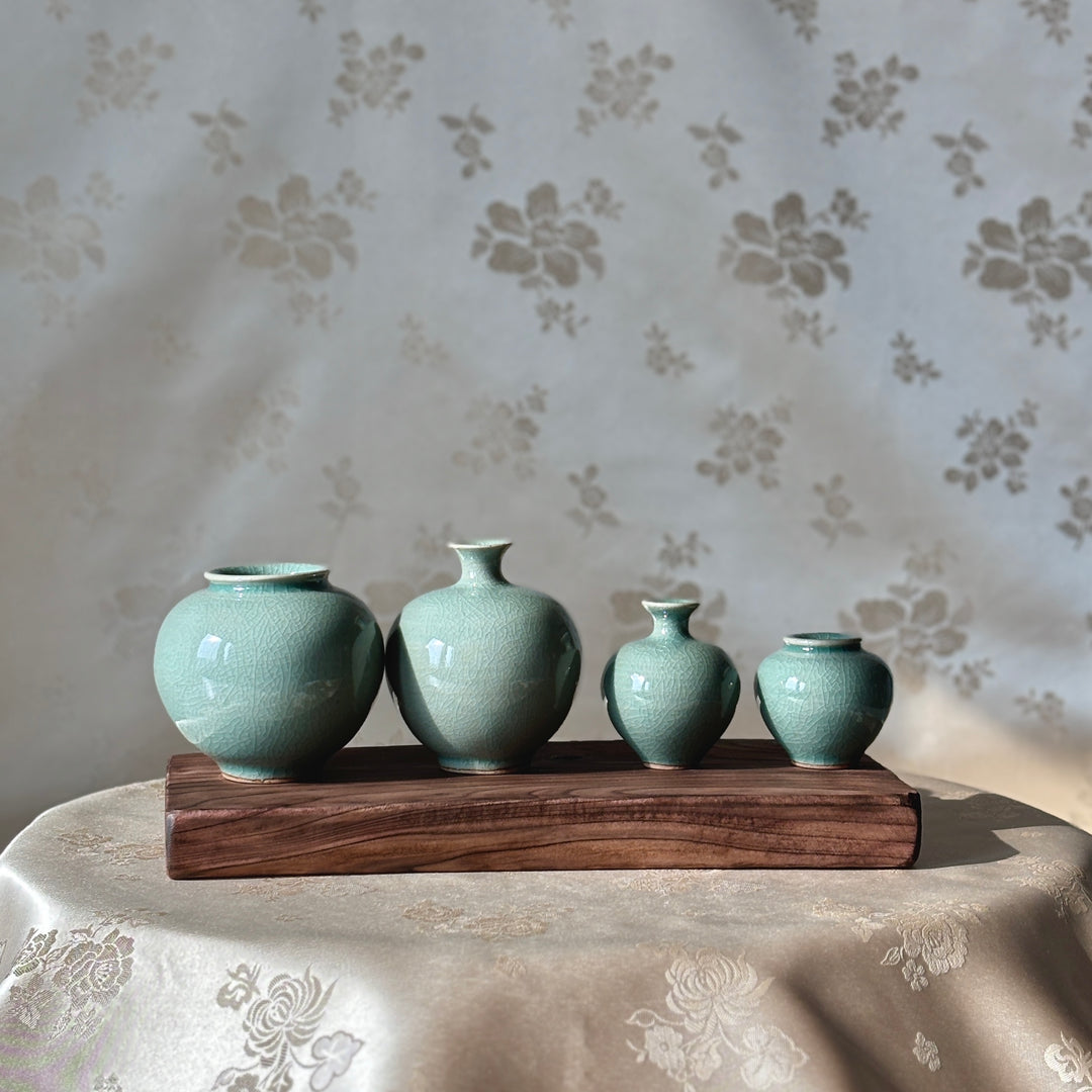 Celadon Miniature Vase Set with Wooden Board