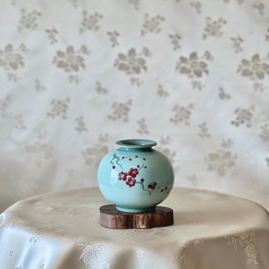 White Celadon Vase Set of Two Vases with Plum Blossom Pattern