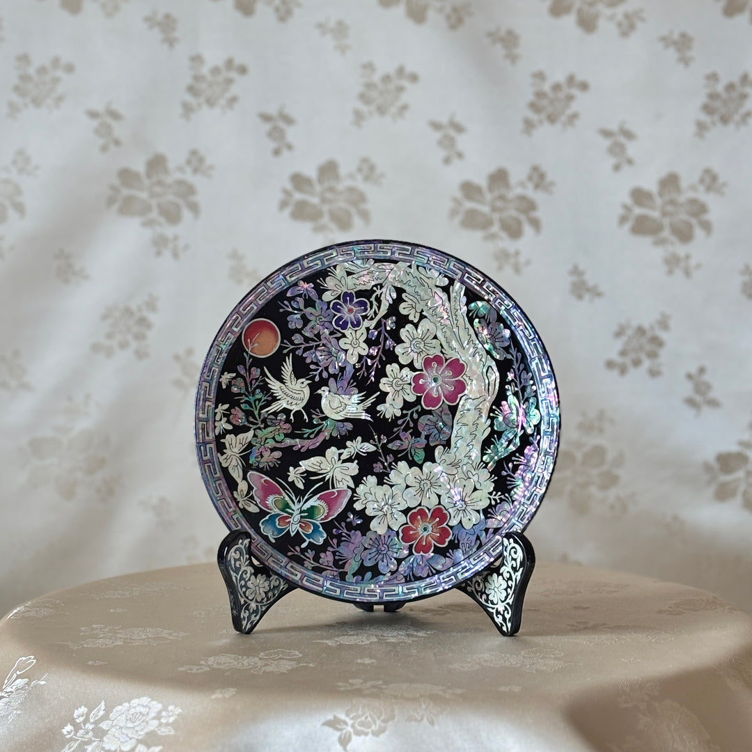 Mother of Pearl Decorative Plate with Plum Blossom and Bird Design