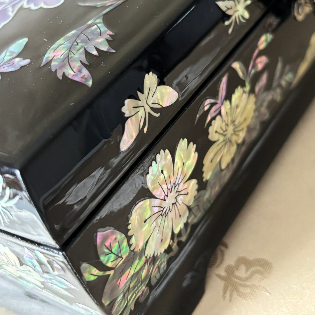 Mother of Pearl Letter or Jewelry Box with Butterfly & Peony Pattern