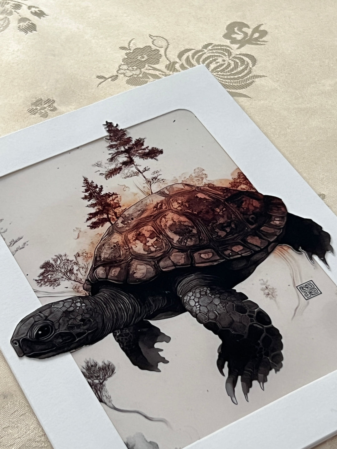 Korean style painting post card with story - turtle