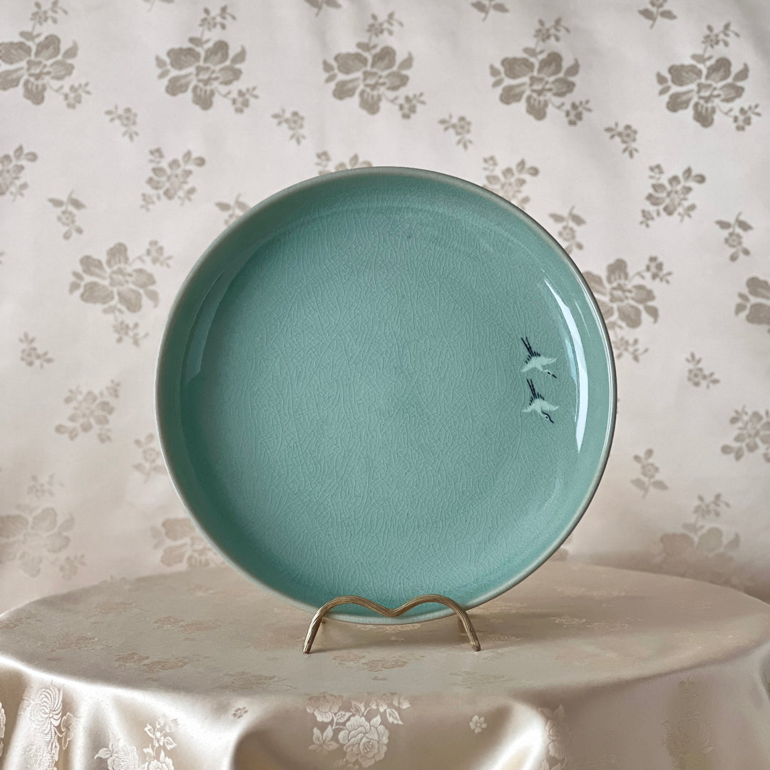 Celadon Plate Set with Inlaid Crane Motif