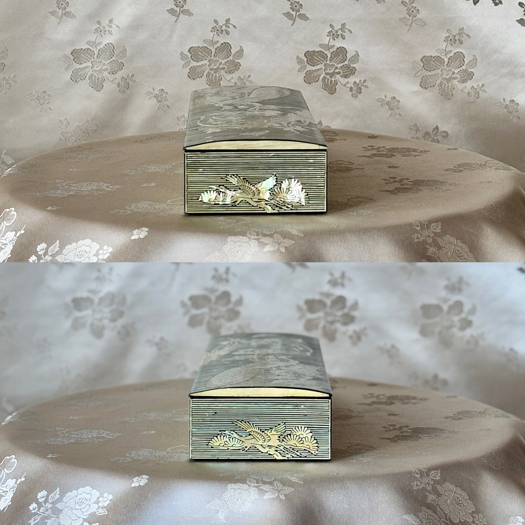 Mother of Pearl Cutlery Box with Peacock and Orchid Design