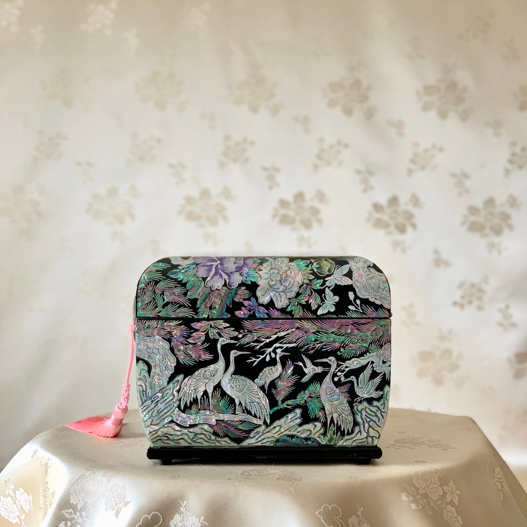 Mother of Pearl Jewelry Box with Peacock and Peony Pattern