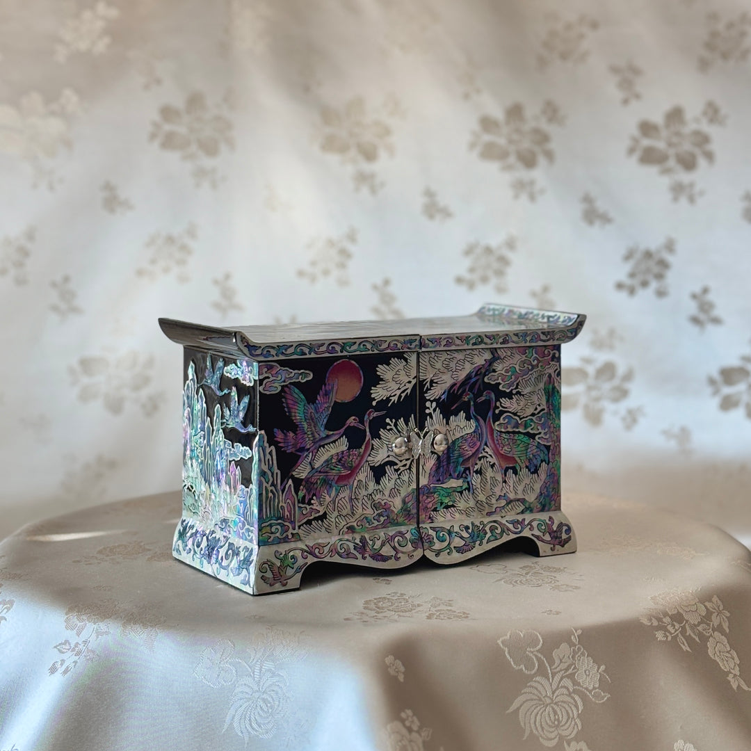 Mother of Pearl Jewelry Box with Pine and Crane Design