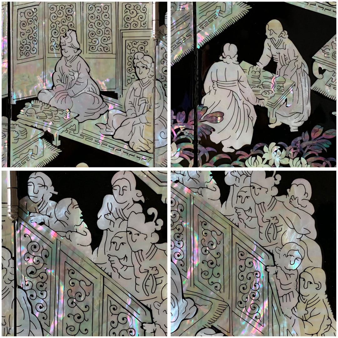 Mother of Pearl Wooden Folding Screen with Part of Marriage Scene Pattern