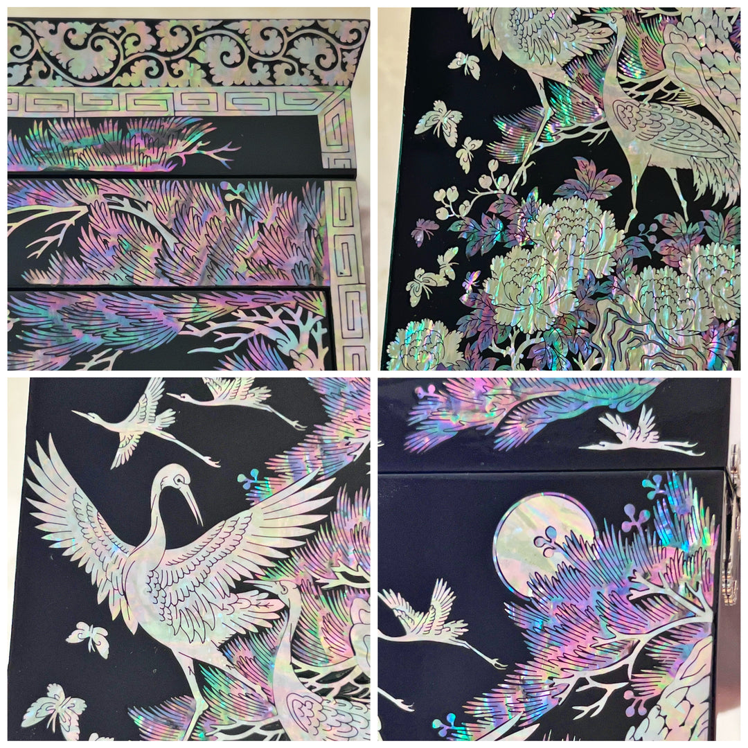 Mother of Pearl Jewelry Box with Four Drawers and Pattern of Cranes and Pines (자개 송학문 4단 설합 보석함)
