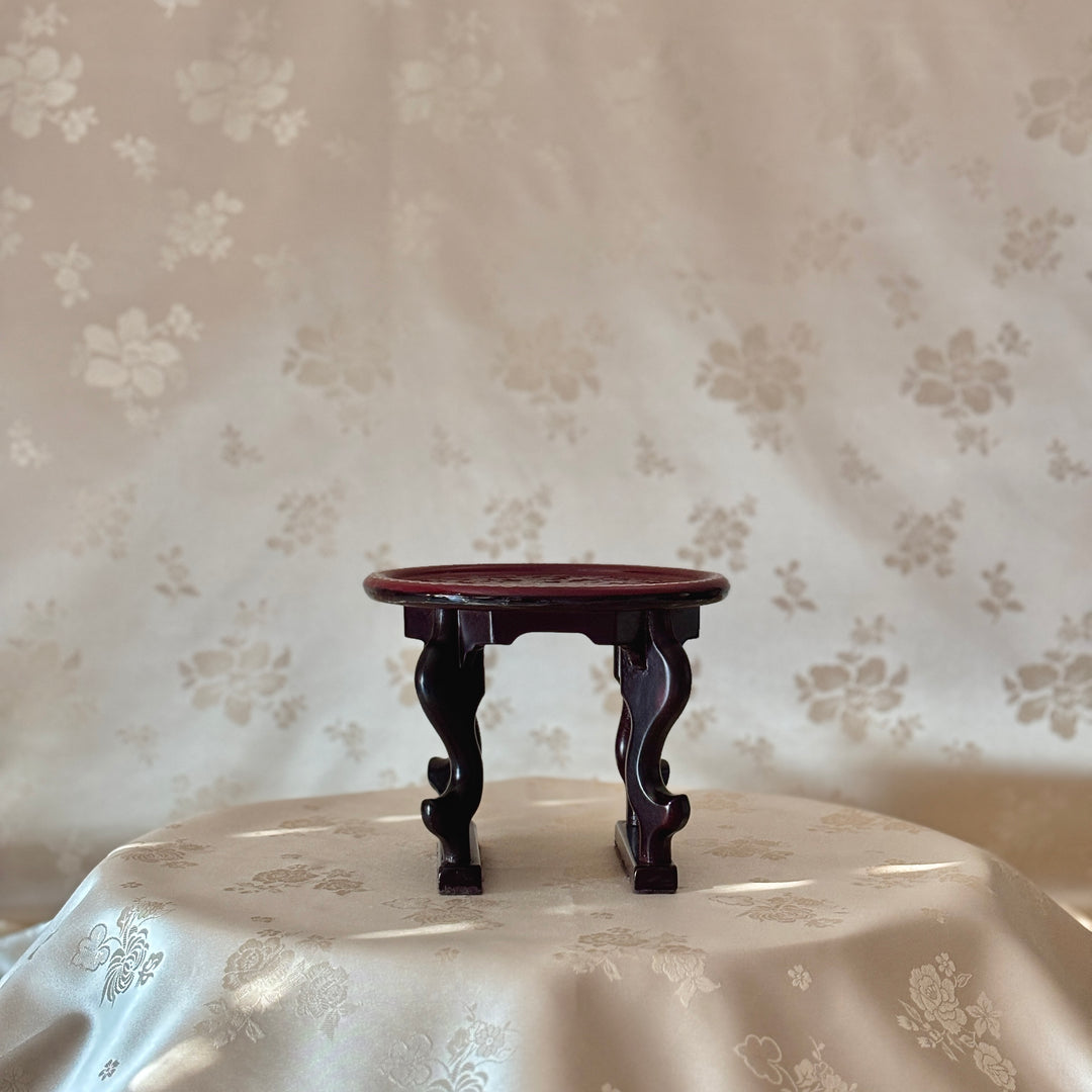 Mother of Pearl Table in Wine Color Featuring Peony and Butterfly Motif