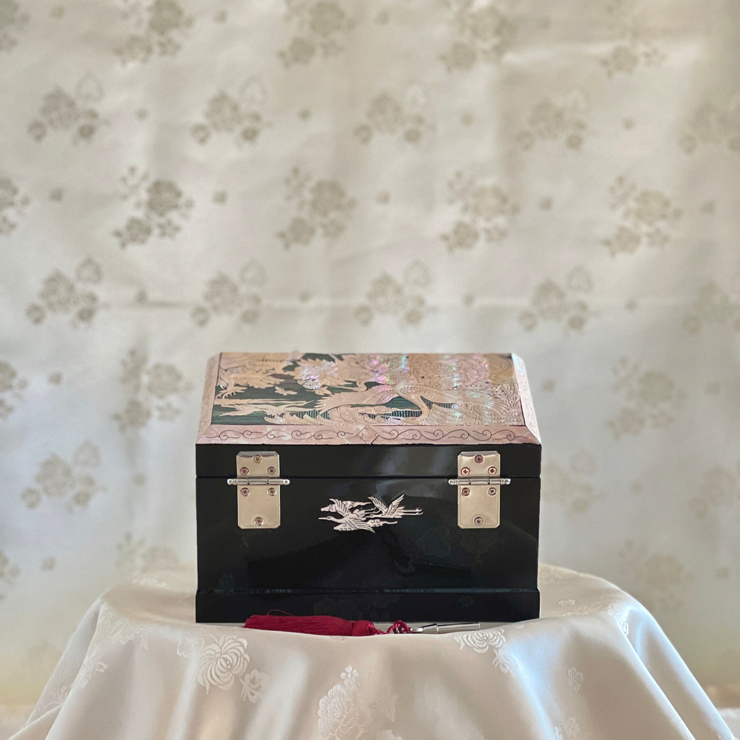 Mother of Pearl Pink-beige Jewelry Box with Longevity Symbols Pattern