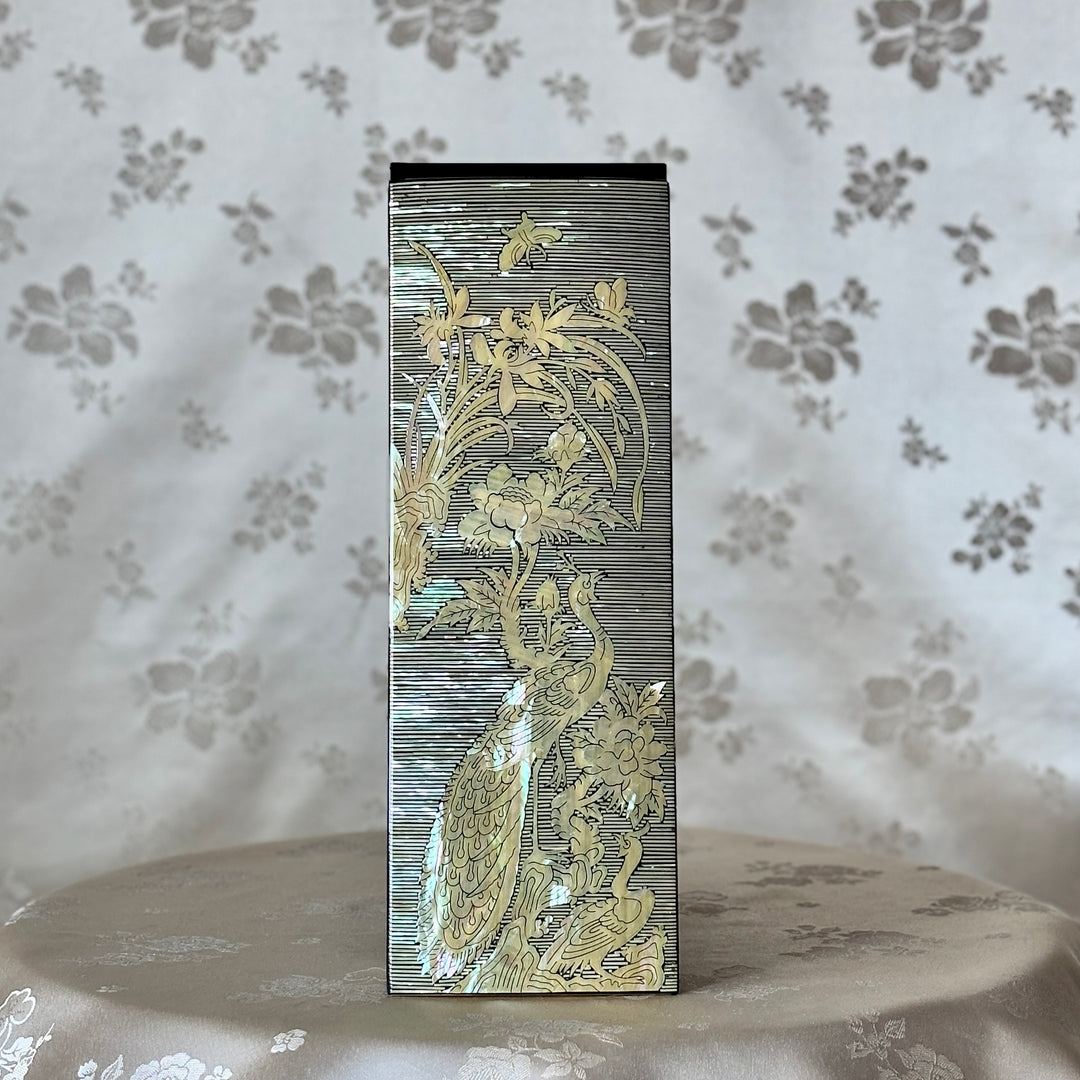 Mother of Pearl Cutlery Box with Peacock and Orchid Design