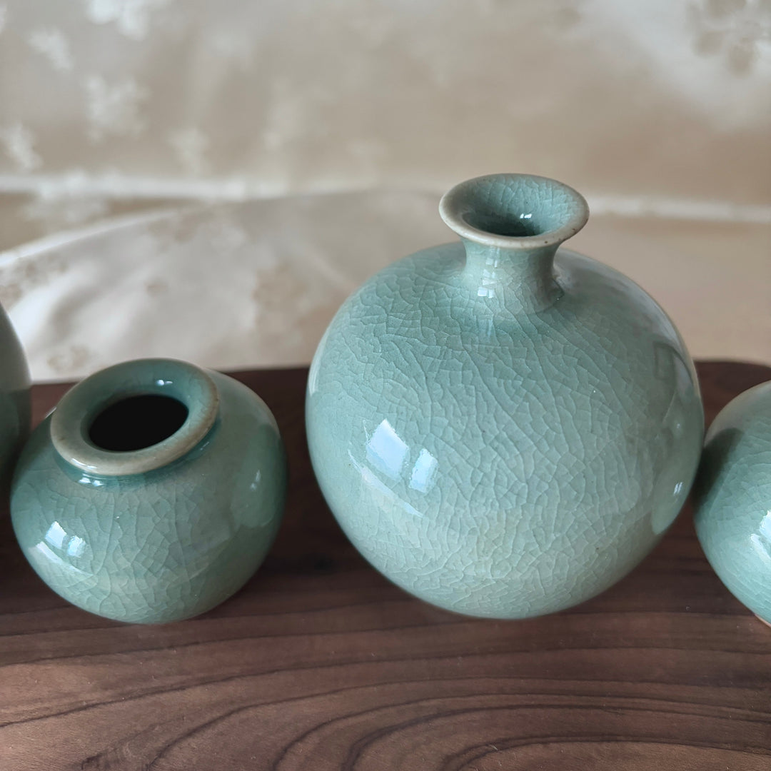 Celadon Miniature Vase Set with Wooden Board