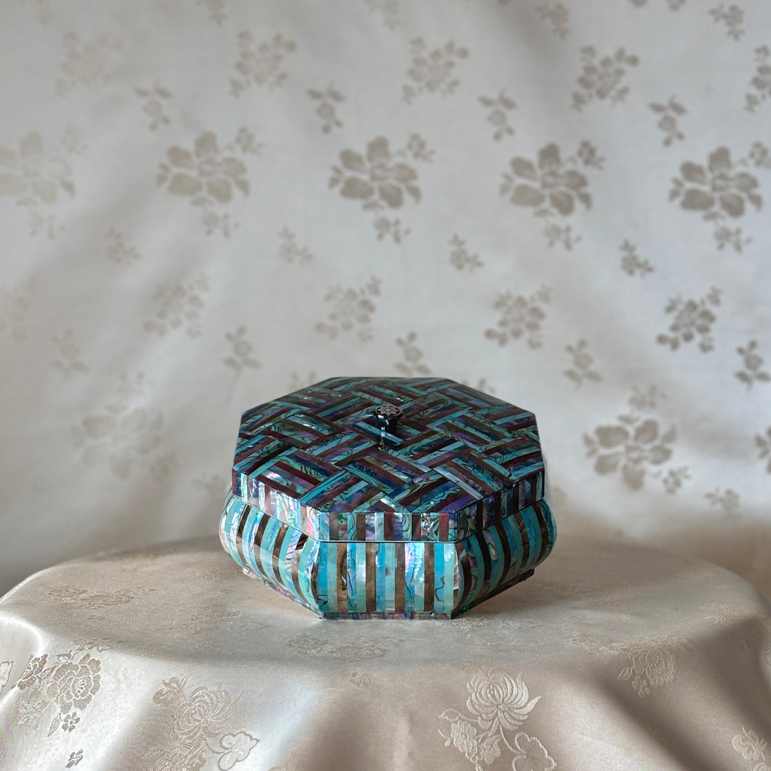 Mother of Pearl Octagon Jewelry Box with Mosaic Design