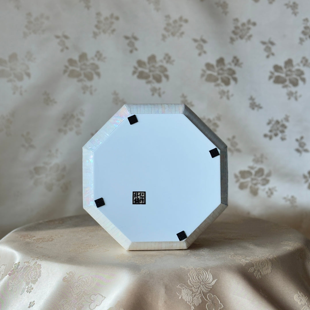 White Mother of Pearl Octagon Jewelry Box with Mosaic Design