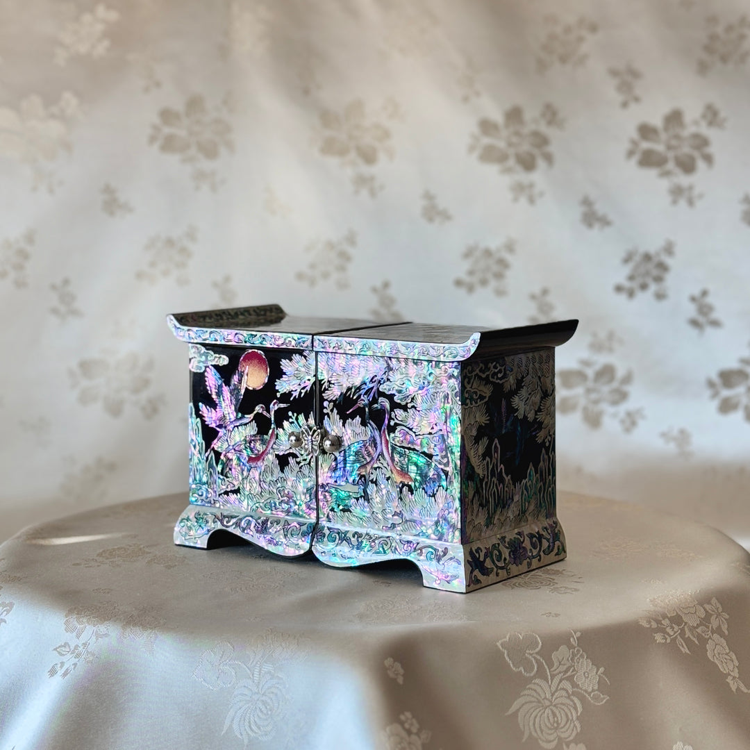 Mother of Pearl Jewelry Box with Pine and Crane Design