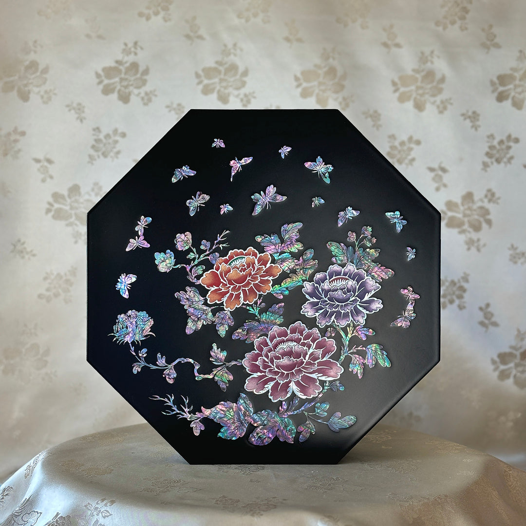 Mother of Pearl Handmade Octagonal Box with Peony and Butterfly Motif