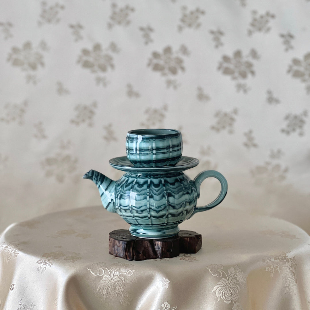 Celadon Pythagorean Cup with Swirling Mixed Clay Design