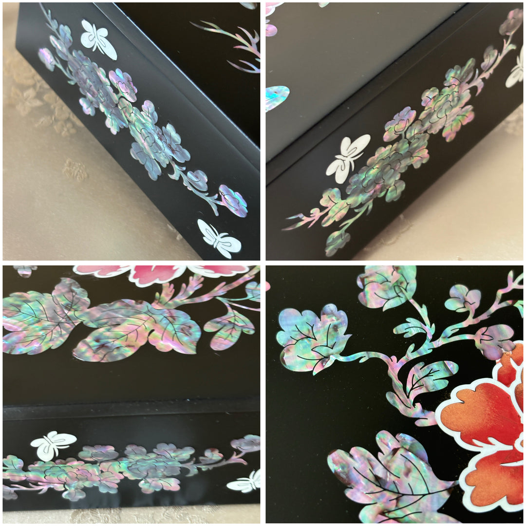 Mother of Pearl Handmade Octagonal Box with Peony and Butterfly Motif