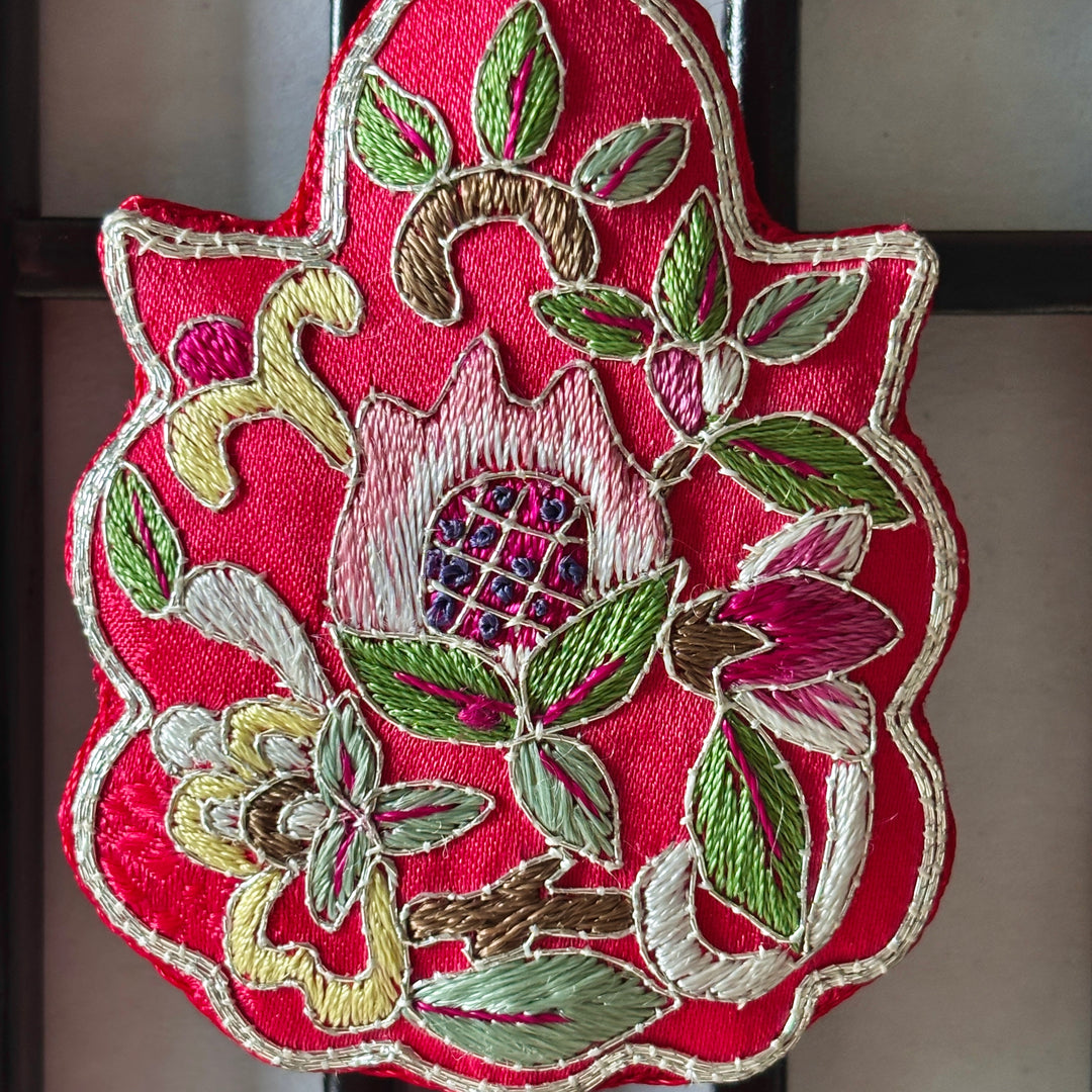 Peony Embroidered Norigae with Double Tassel and Frame