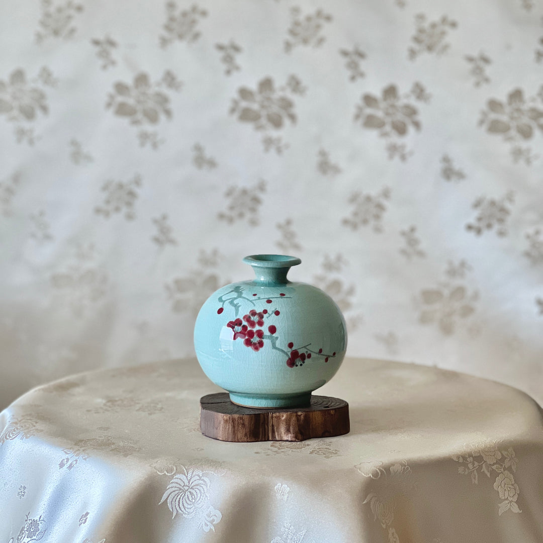 White Celadon Vase Set of Two Vases with Plum Blossom Pattern