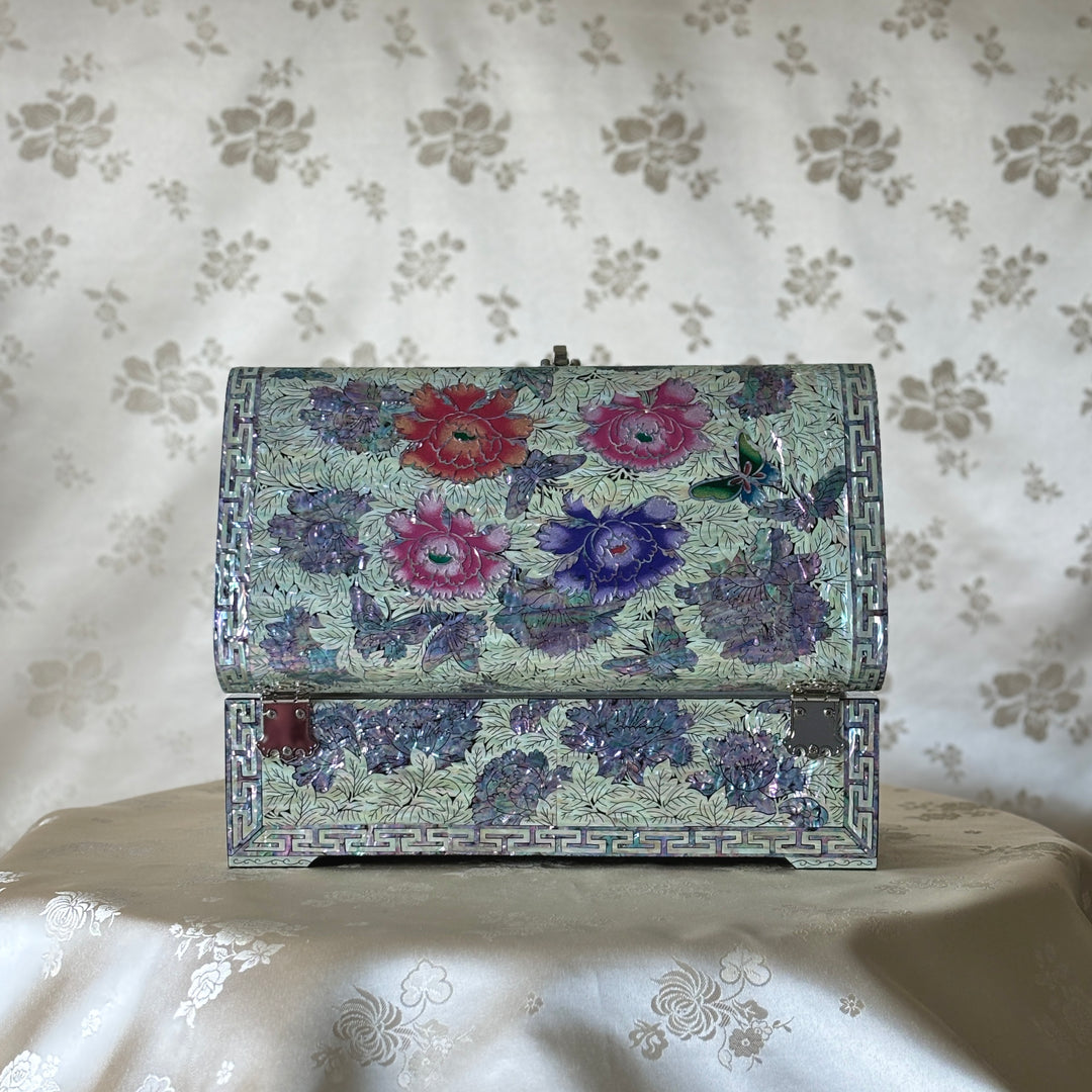 Mother of Pearl Handmade Wooden Jewelry Box with Butterfly and Peony Pattern