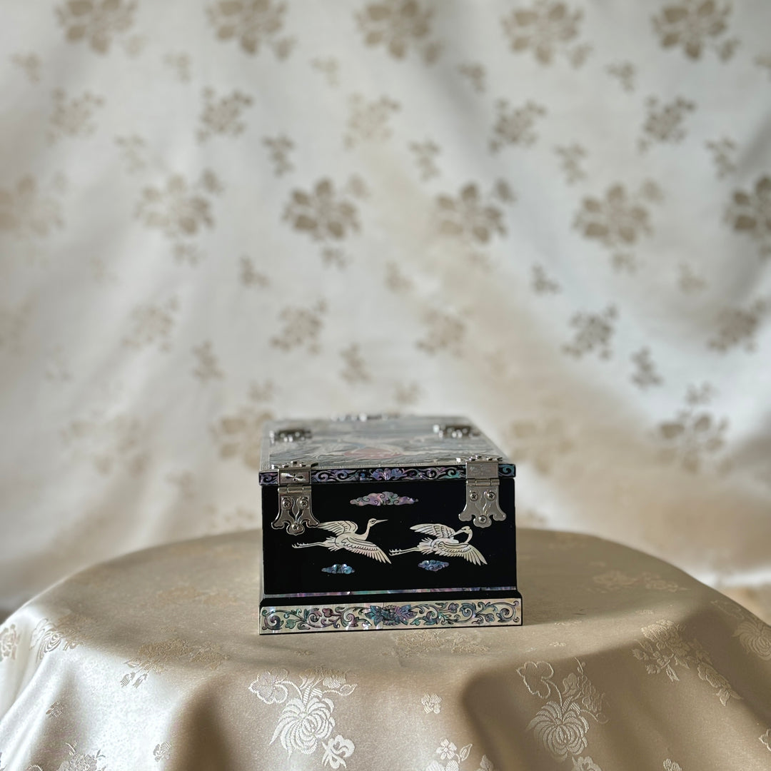 Mother of Pearl Middle Size Jewelry Box with Mirror Stand and Pattern of Longevity of Symbols