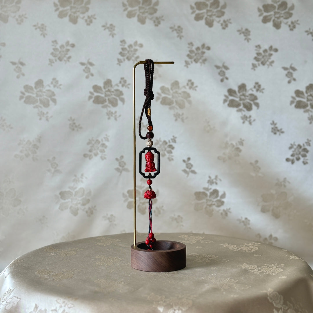 Buddhist Car Hanging Amulet with Lotus and Buddha in Cinnabar