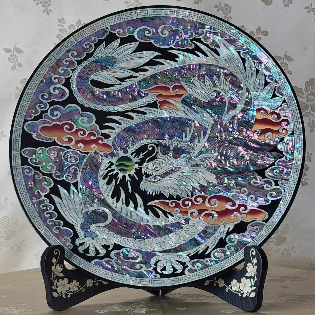 Mother of Pearl Lacquerware Plate with Dragon Motif