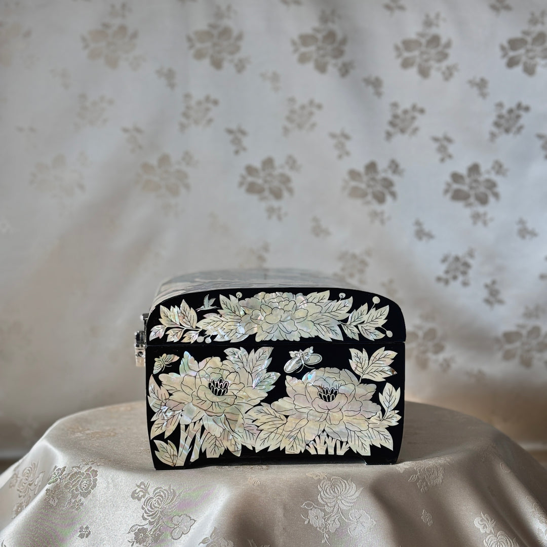 Mother of Pearl Jewelry Box with Peacock and Peony Motif