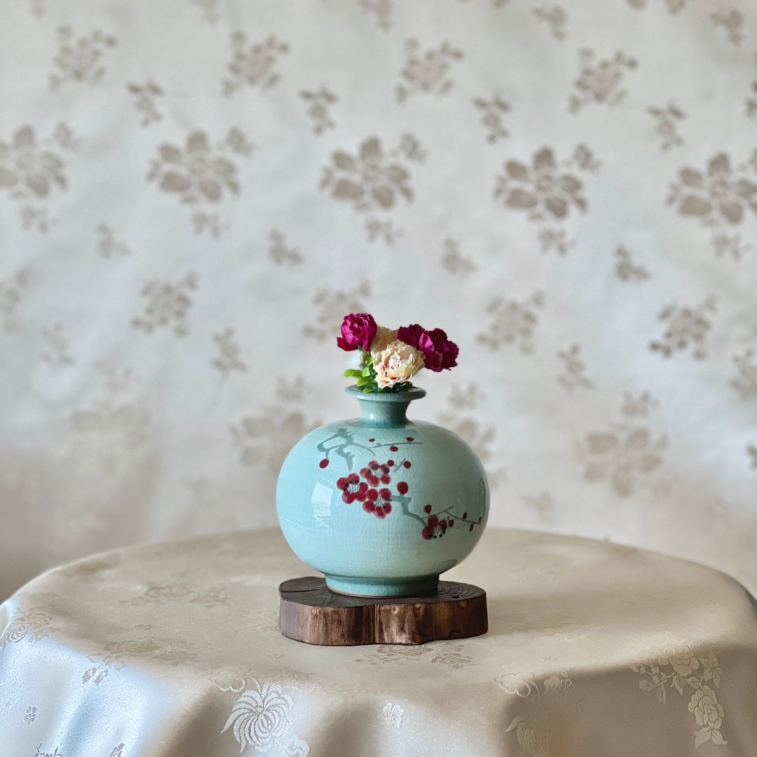 White Celadon Vase Set of Two Vases with Plum Blossom Pattern