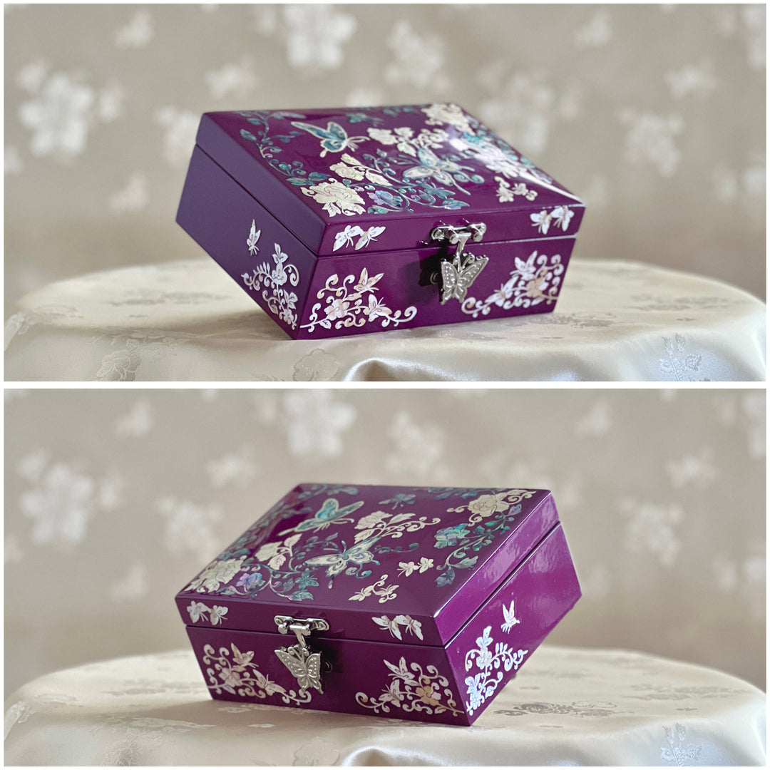 蝶と牡丹の模様の螺鈿紫宝石箱 (자개 호접 목단문 보석함)