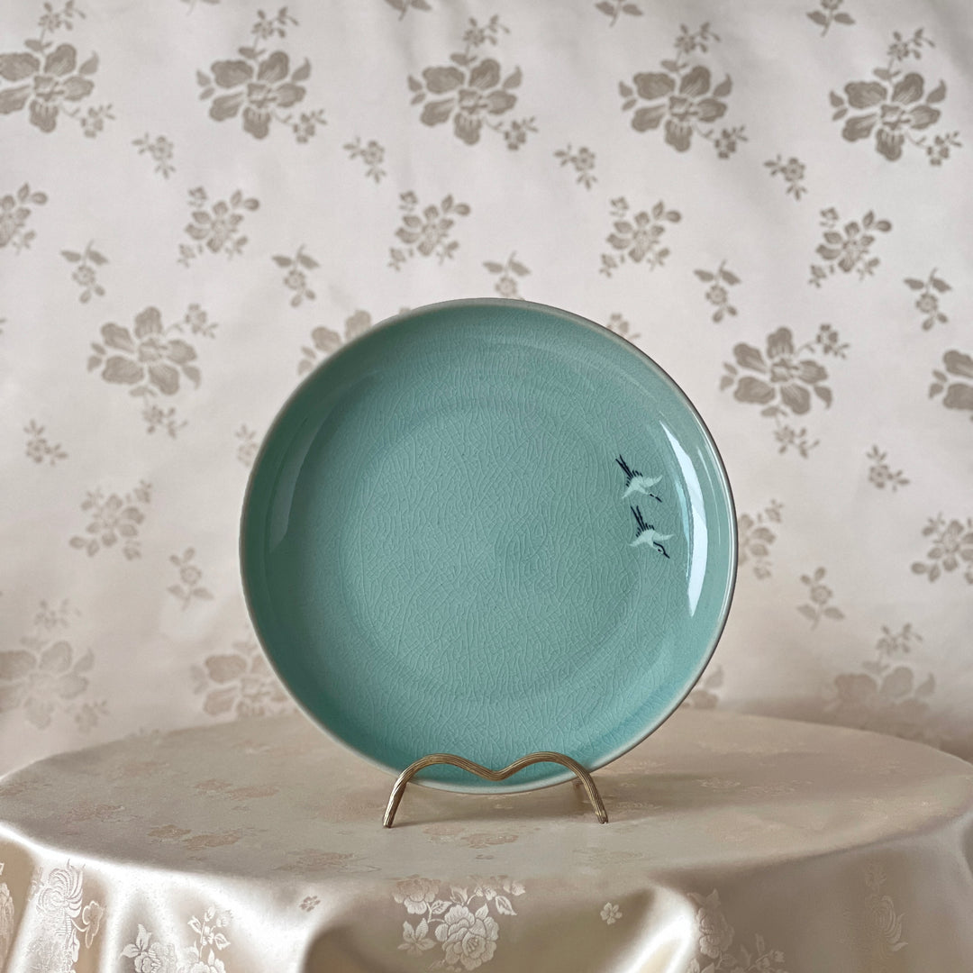 Celadon Plate Set with Inlaid Crane Motif