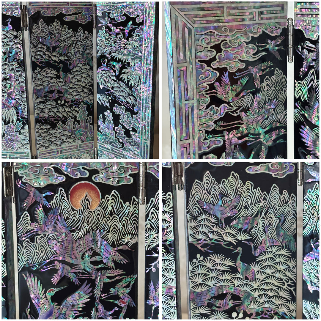 Mother of Pearl Six-Panel Folding Screen with Longevity Symbols