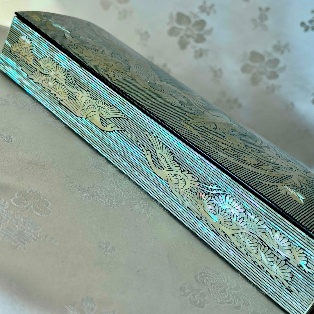 Mother of Pearl Cutlery Box with Peacock and Orchid Design