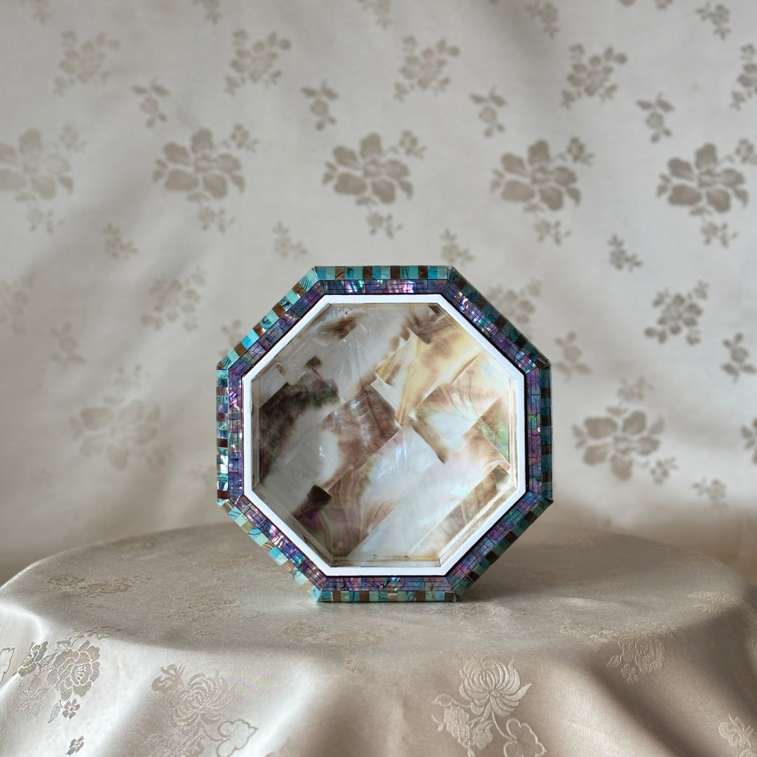 Mother of Pearl Octagon Jewelry Box with Mosaic Design