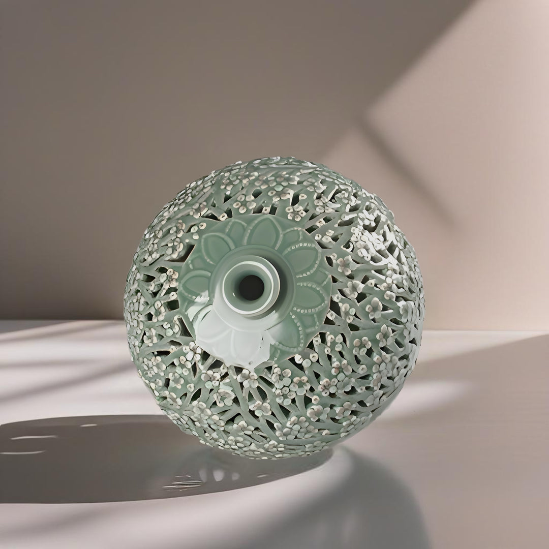 Celadon Double-Wall Openwork Vase with Plum Blossom Pattern