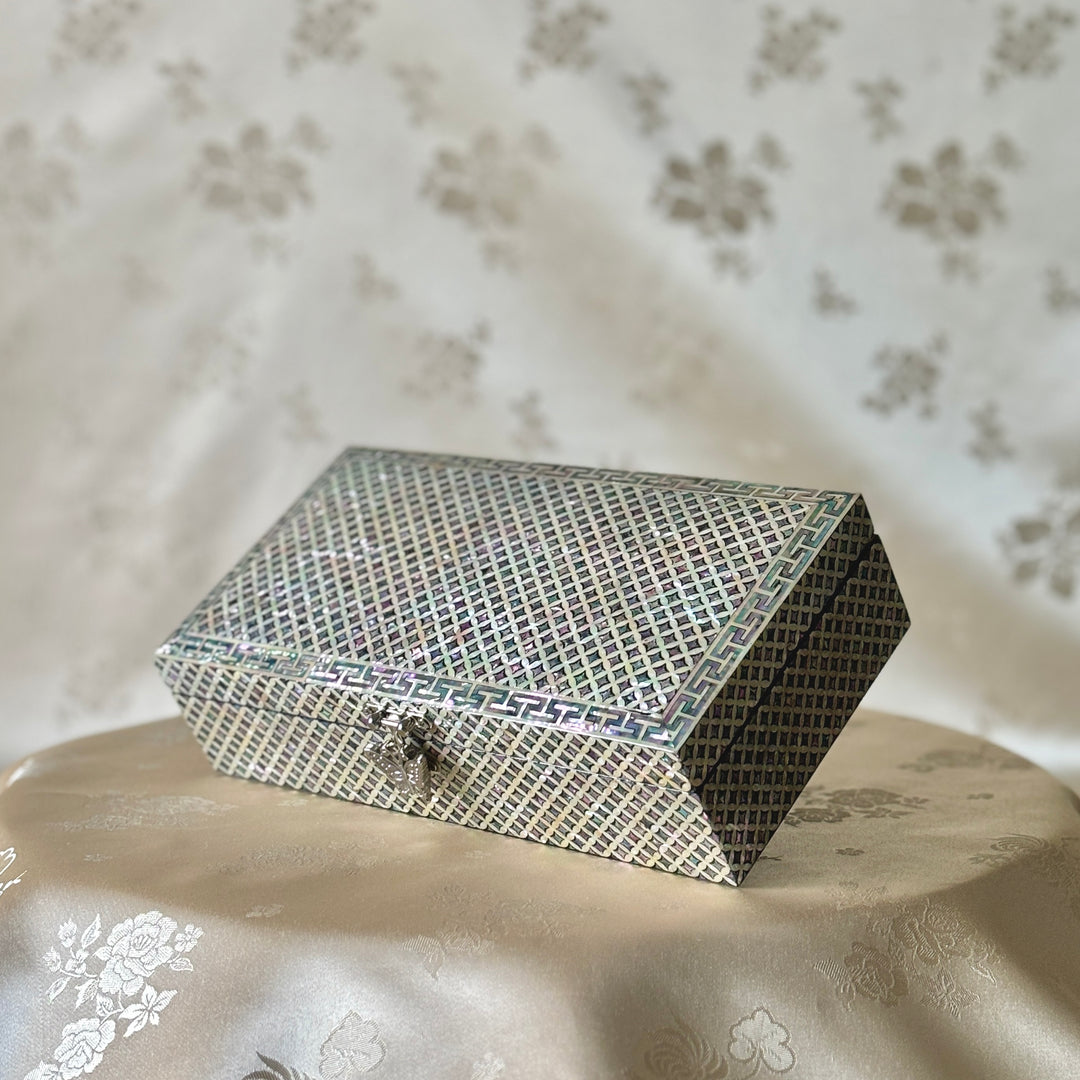 Mother of Pearl Handmade Wooden Letter or Jewelry Box with Chilbo Jeonbo Pattern