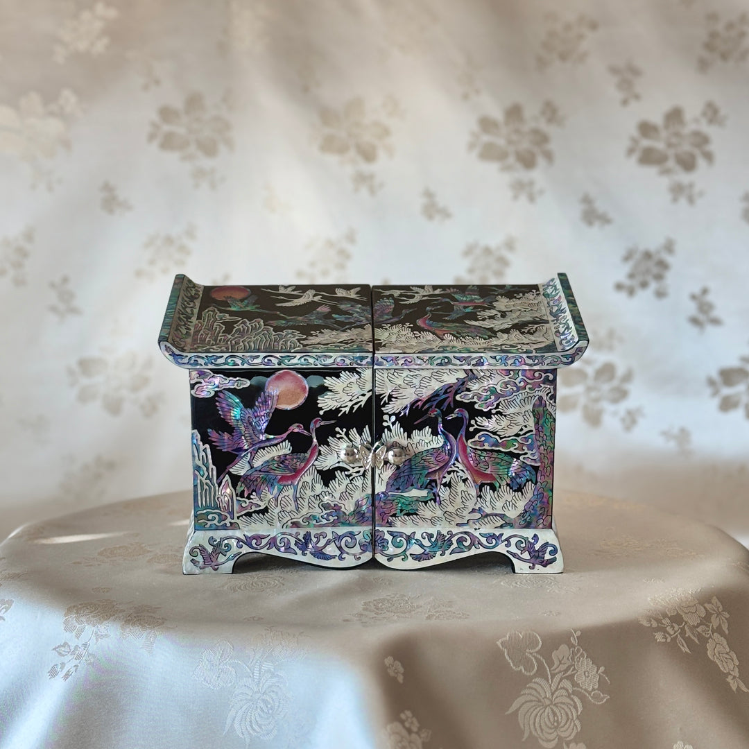 Mother of Pearl Jewelry Box with Pine and Crane Design