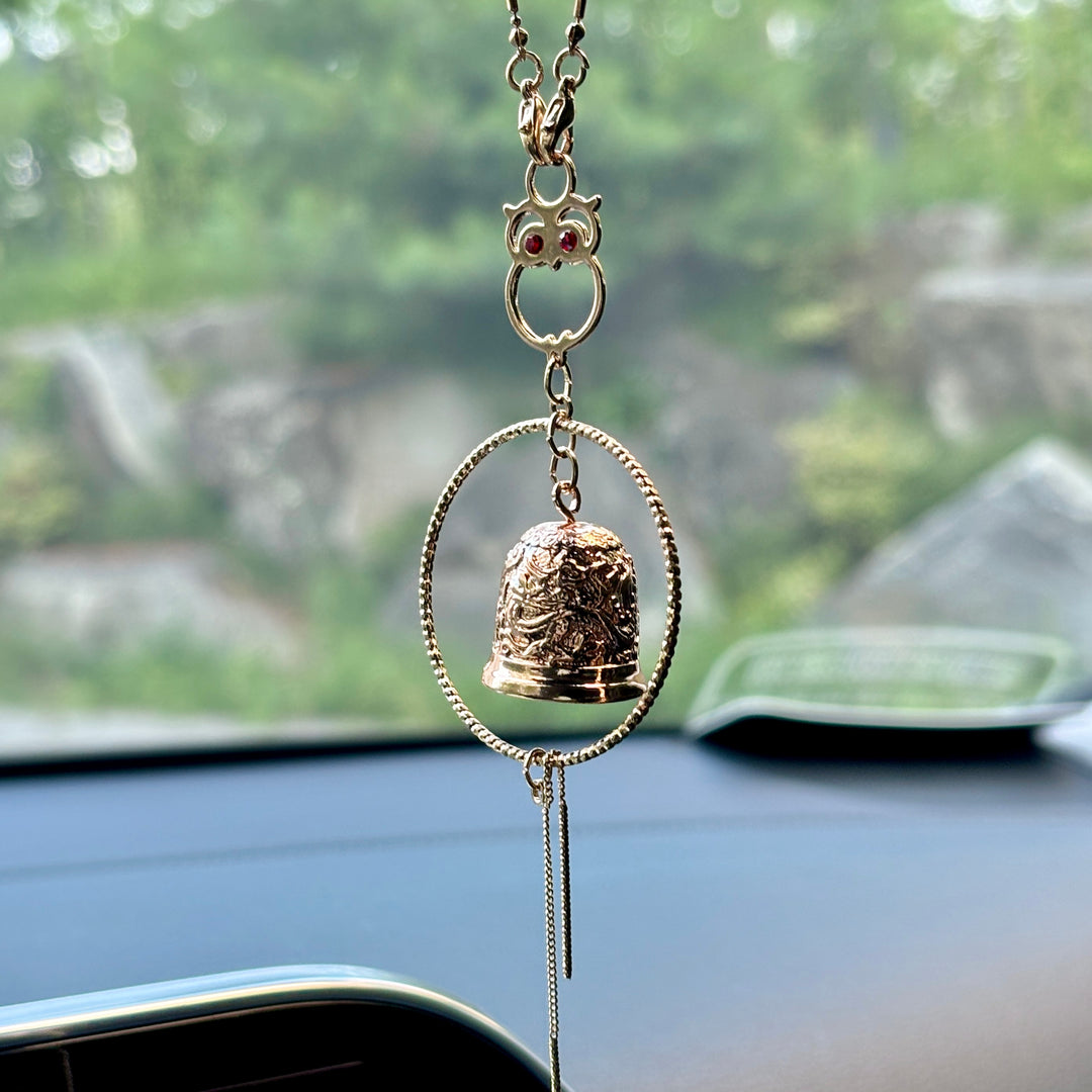 Buddhist Car Hanging Amulet with Owl and Dragon Bell