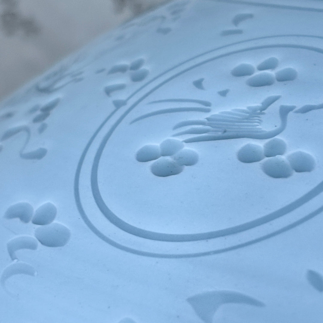 White Porcelain Vase with Incised Cloud and Crane Motif