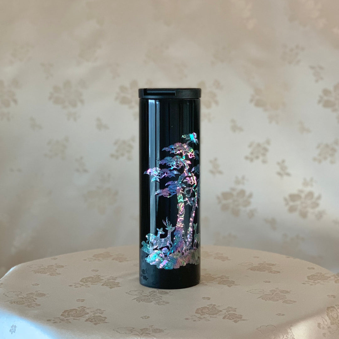 Mother of Pearl Black Stainless Thermal Bottle with Deer, Pine and Crane Pattern (자개 송록문 보온병)