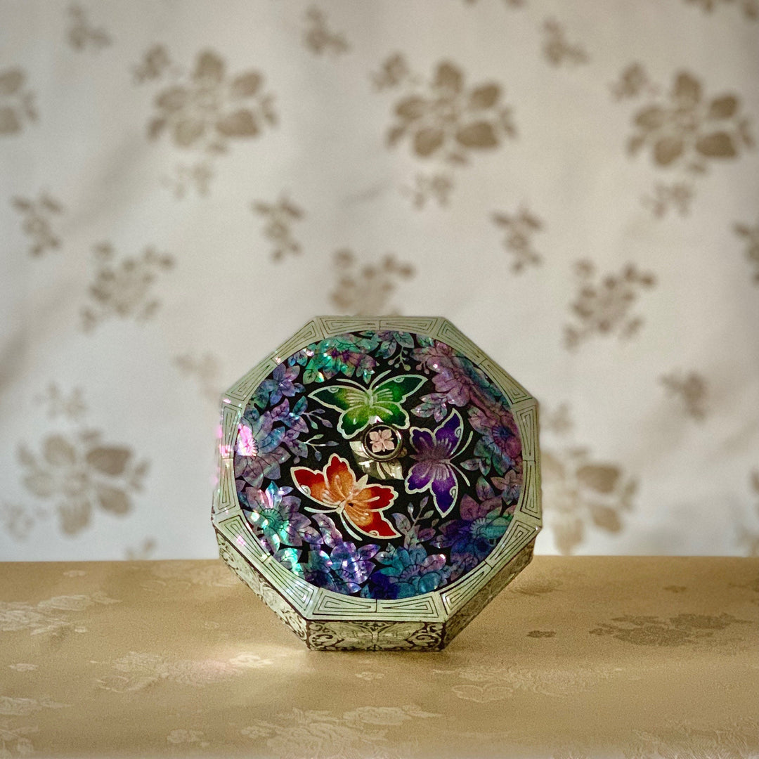 Mother of Pearl Octagon Jewelry Box with Butterfly and Flower pattern (자개 팔각 보석함)